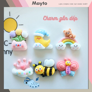 Bộ 12 Sticker, Charm 3D chủ đề Double bee DIY Mayto gắn Dép Cross, Dép Sục, Cá Sấu JB-154