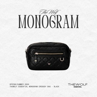 Túi da nam nữ thewolf essential monogram crossdy bag - black