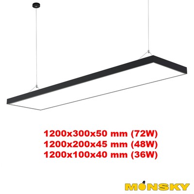 Đèn máng thả Văn phòng MONSKY loại to bo góc và vuông góc 60w,  88W  1m2 vỏ đen BLACK