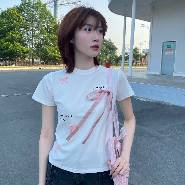 Áo baby tee brandy coquette phối nơ siêu xinh vải thun cotton | BigBuy360 - bigbuy360.vn