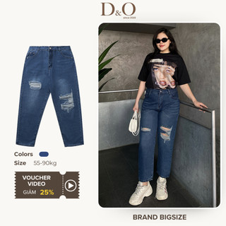 Quần Baggy Jeans Bigsize 54-88kg Dáng Dài Màu Xanh Đá Wash Rách 3120 Lưng Cao Tôn Dáng Không Giãn