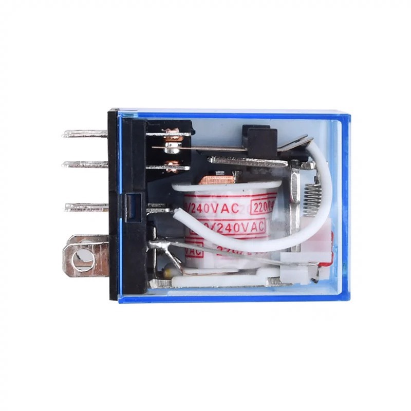 Relay trung gian LY2N-J rơ le kiếng 8 chân dẹp lớn điện áp 12VDC, 24VDC, 220VAC kết hợp với chân đế 