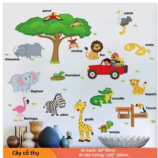 Tranh decal dán tường ĐỘNG VẬT VÀ CÂY CỔ THỤ cho bé - Decal dán tường️