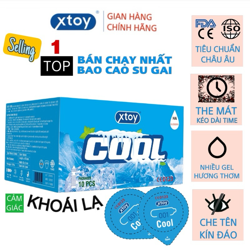 Bao cao su gai XTOY COOL, the mát, hương chuối, gân gai, kéo dài time, hộp 10 bcs