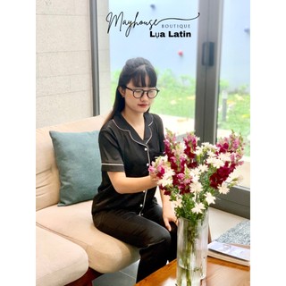 Pijama đồ bộ mặc nhà Mayhouse thiết kế cao cấp, tay ngắn quần dài, Lụa Latin cao cấp mát lạnh