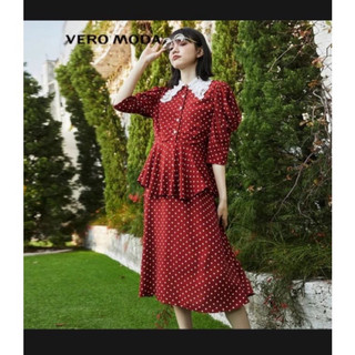 Váy đỏ chấm bi tay bồng tiểu thư thương hiệu Vero Moda màu đỏ