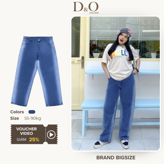 Quần Jean Ống Rộng Bigsize 54-80kg Cạp Cao Tôn Dáng Xanh Sườn Trắng 3019 Không Giãn