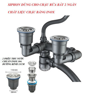 Bộ Xi phông Xả Nước Chậu Rửa Bát Chén, Ngăn Mùi Chống Tắc Nghẽn Thoát Nước Nhanh Chóng