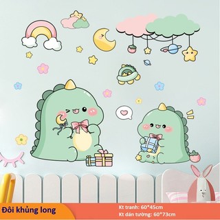 🌞🌞🌞Decal dán tường ĐÔI CHÚ KHỦNG LONG  đáng yêu - Tranh dán tường cho bé🌞🌞🌞
