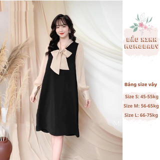 Váy bầu dài tay cổ nơ, đầm nữ đẹp Full size S/M/L