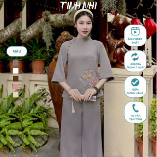 Pháp phục đi lễ thêu hoa đũi thái TINH NHI mềm mại thoải mái PP90