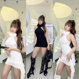 Đầm Body Mai Phương Bùi Hoa Trà Cổ Yếm Tua Rua Sang Chảnh Đi Tiệc