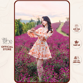 Đầm tiểu thư cổ bèo tay dài nữ tính She, đầm xòe chữ A xinh xắn dạo phố, picnic SDX195