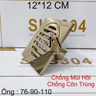 ( 12*12 CM - 10*10 - 15*15 ) Phễu Thoát Sàn , Thu Sàn , Ga Thoát Nước Nhà Tắm INOX304 Mạ Vàng Đúc Nguyên Khối V001-12