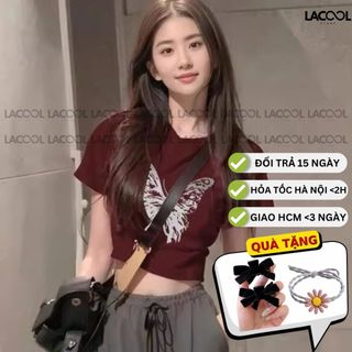 Áo croptop in hình bướm ngắn tay, áo phông croptop hình bướm dáng ngắn 3 màu đỏ đen trắng baby te mặc mát co giãn thoáng