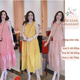 Đầm bầu sát nách dáng dài chất tơ óng mềm, Váy bầu mùa hè dáng suông mát mẻ phù hợp đi chơi đi biển