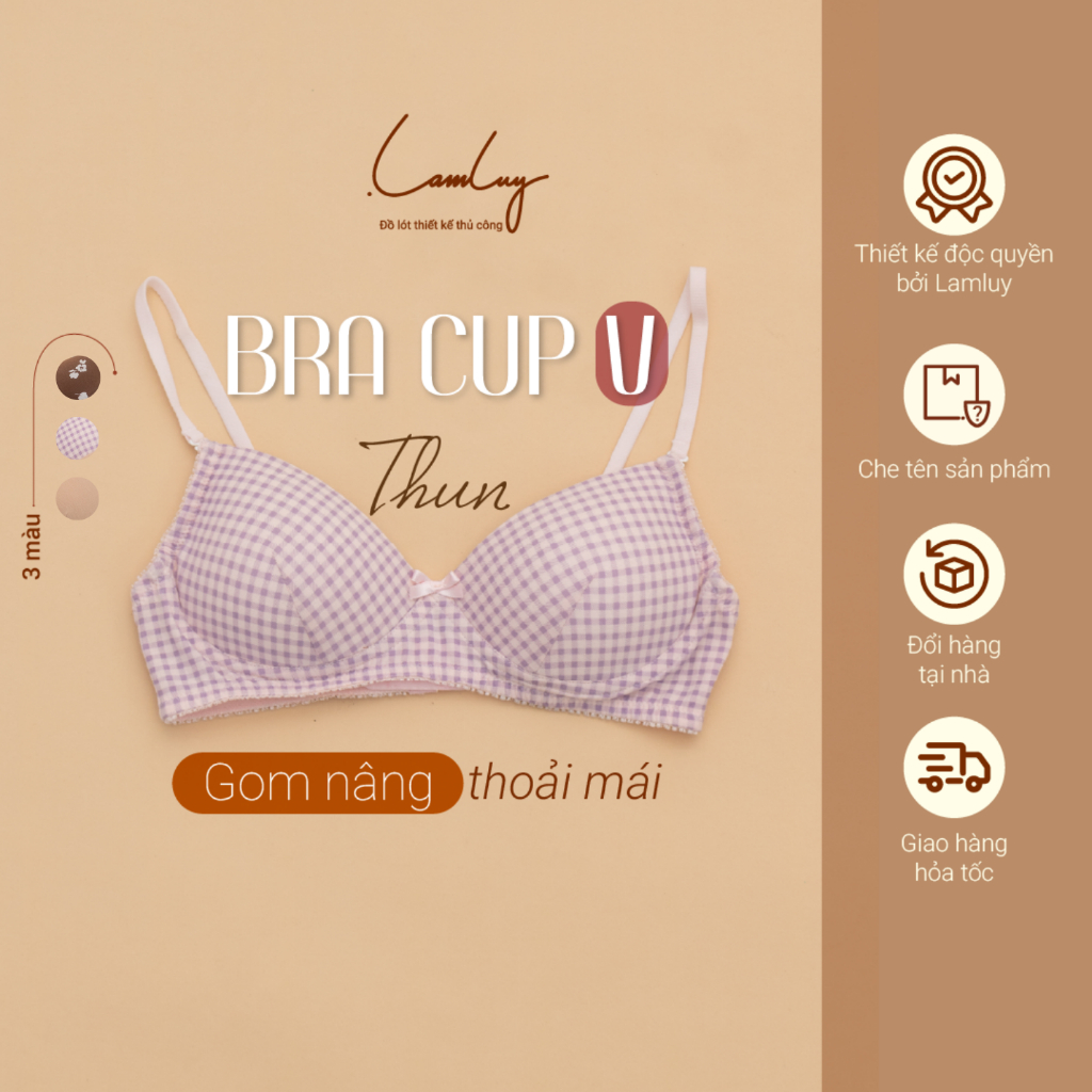 Áo ngực LAMLUY thiết kế không gọng, mút mỏng, Cup V thun cotton thoải mái