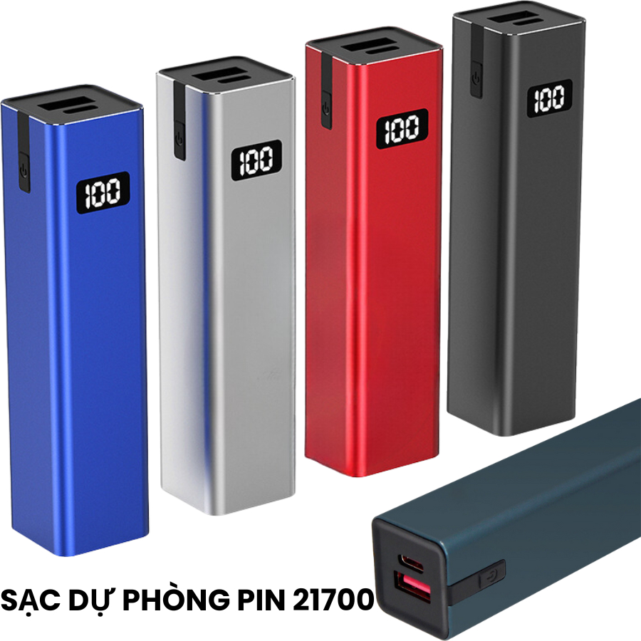 Box Sạc Dự Phòng Vỏ Nhôm 1Cell pin 21700 sạc nhanh PD 65W thiết kế nhỏ gọn dung lượng cao có đèn báo