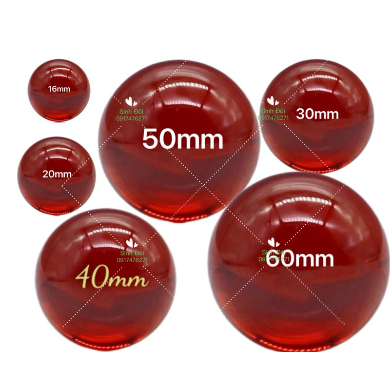 COMBO 6 quả cầu 6 size màu đỏ trong suốt - quả cầu phong thuỷ và trang trí