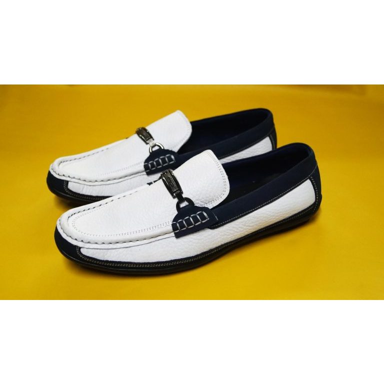 Giày mọi nam màu xanh trắng da bò thật. Mã số: M134