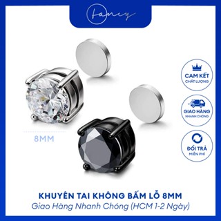 Khuyên tai nam châm. Khuyên tai kẹp nam đính đá. khuyên nam châm nữ 8mm. Hoa tai nam nữ đính đá pha lê trắng đen | fancy