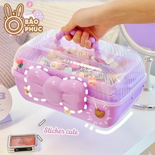 Hộp đựng trang sức kẹp tóc 3 tầng hình nơ cho bé gái - Hộp đựng mỹ phẩm phụ kiện đa năng dễ thương