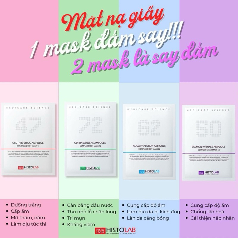 [HISTOLAB] MẶT NẠ GIẤY HISTOLAB 62ha, 47c, 72azulen, 50egf