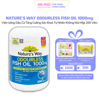 Viên Uống Dầu Cá Nature’s Way Odourless Fish Oil 1000mg Tăng Cường Sức Khoẻ Tự Nhiên Không Mùi Hộp 200 Viên
