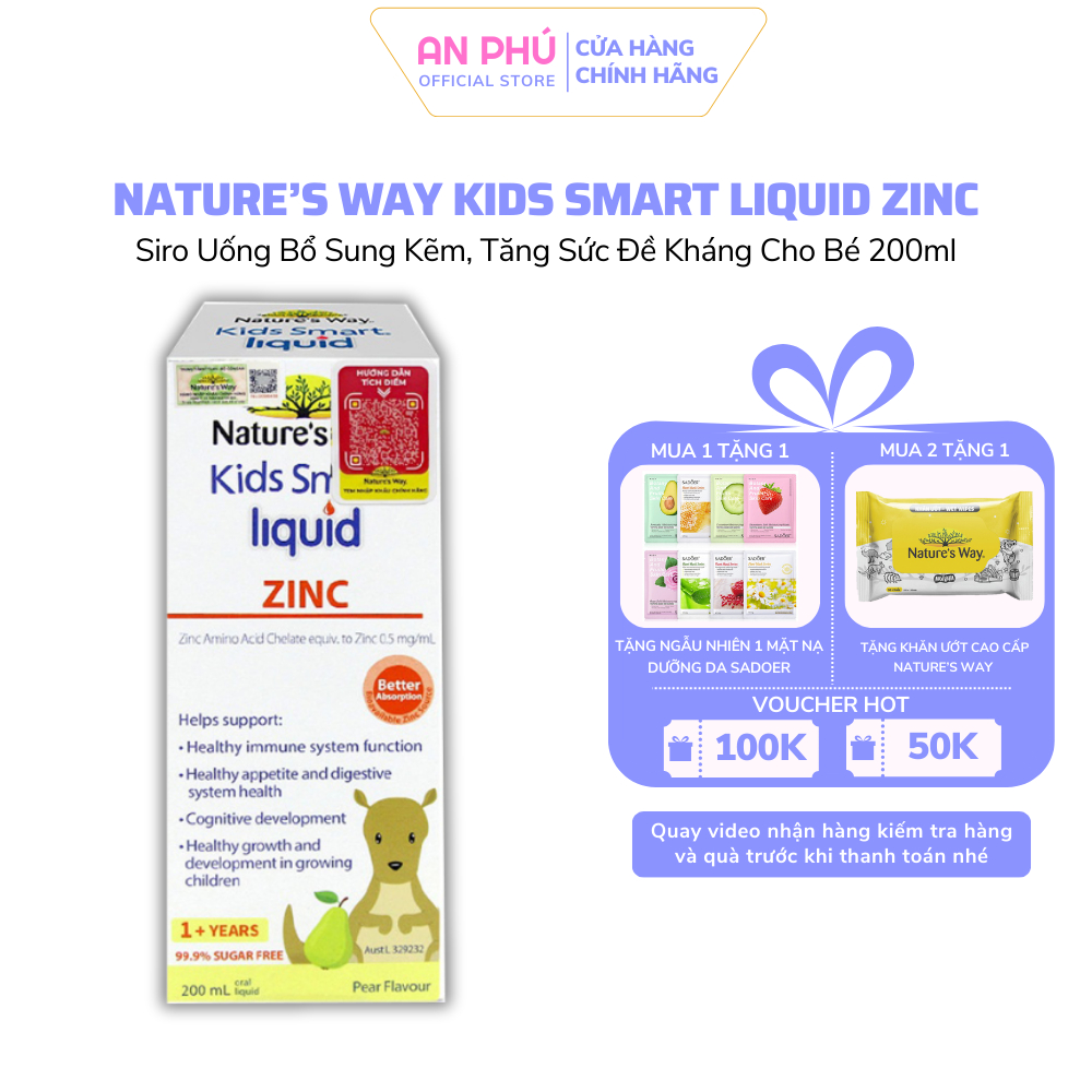 Siro uống Nature's Way Kids Smart Liquid Zinc bổ sung kẽm, tăng sức đề kháng cho bé 200ml