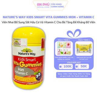 Viên Nhai Bổ Sung Sắt Hữu Cơ Và Vitamin C Cho Bé Nature’s Way Kids Smart Vita Gummies Iron + Vitamin C Tăng Đề Kháng 60v