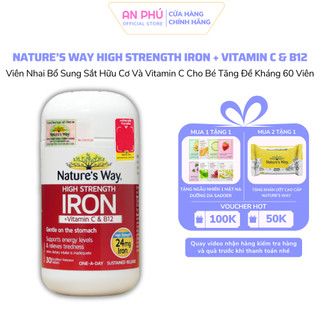 Viên Uống Sắt Hữu Cơ Nature’s Way High Strength Iron Cung Cấp Vitamin C Và B12 Hỗ Trợ Tuần Hoàn Máu Cho Người Lớn 30v/h