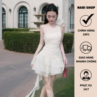 Đầm Lệch Vai Đính Hoa Phối Dây Tua Rua Hot trend