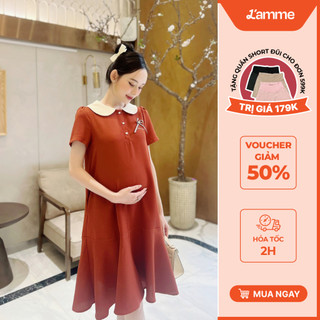 Váy bầu Cata Dress phối cổ sen polo, đính nơ kiểu dáng basic giấu bụng vạt đuôi cá thiết kế by L'amme
