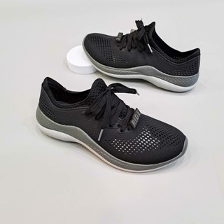 Giày nhựa crocs literide pacer 360 buộc dây cho cả nam và nữ màu đen trơn, chuẩn xịn full box