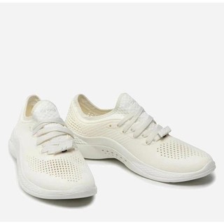 Giày nhựa crocs literide pacer 360 buộc dây cho cả nam và nữ màu trắng ngà, chuẩn xịn full box