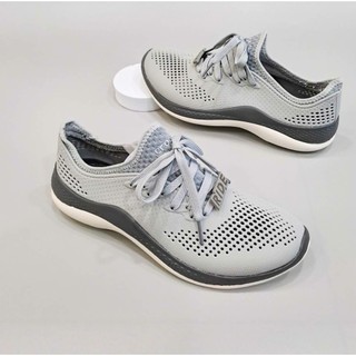 Giày nhựa crocs literide pacer 360 buộc dây cho cả nam và nữ màu ghi trơn, chuẩn xịn full box