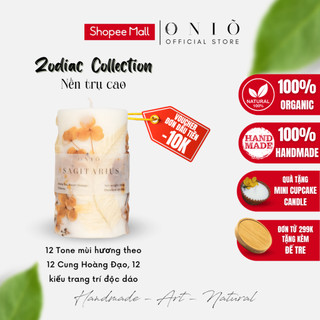 Nến thơm ONIÕ chủ đề ZODIAC hình trụ cao, trang trí hoa khô, hương tinh dầu thiên nhiên. NTC-01
