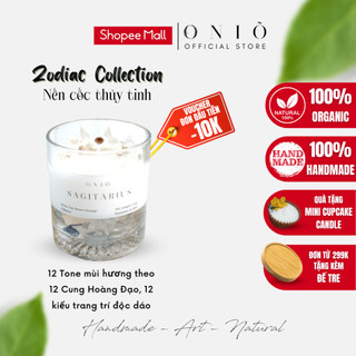 Nến thơm thủ công ONIÕ cốc thủy tinh ZODIAC, trang trí hoa khô, hương tinh dầu thiên nhiên, CTT-01