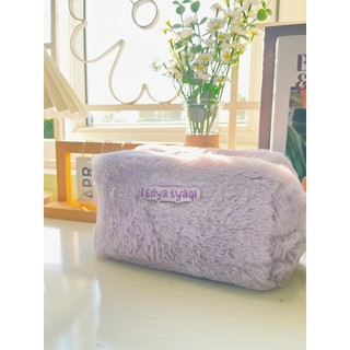 Ví lông thêu tên theo yêu cầu, túi đựng mỹ phẩm, túi đựng bút viết, ví lông màu pastel