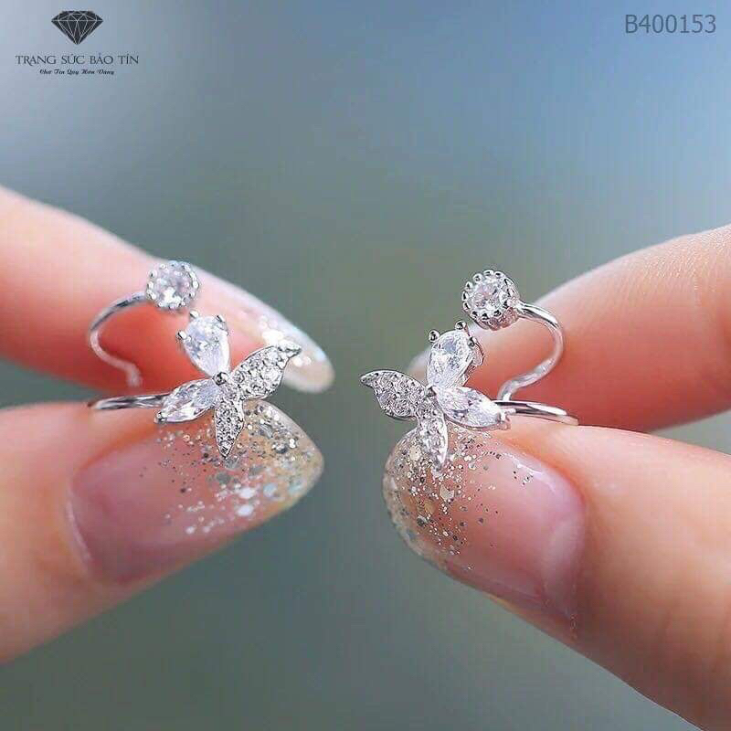 Bông tai nữ bạc đẹp xinh xắn, khuyên kẹp vành tai hình bướmm