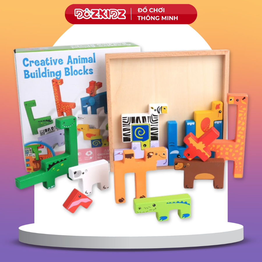 Đồ chơi gỗ tư duy sáng tạo - Ghép hình logic 13 con vật - DOZKIDZ