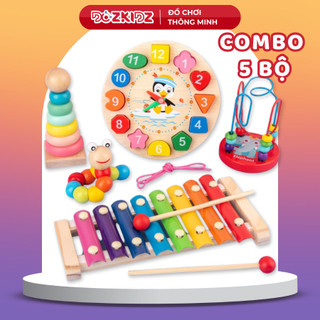 Đồ chơi gỗ, combo 5 món phát triển trí tuê toàn diện cho bé trai bé gái từ 0-2 tuổi - DOZKIDZ