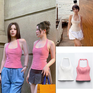 Áo yếm hở vai trắng basic Zara xuất A298