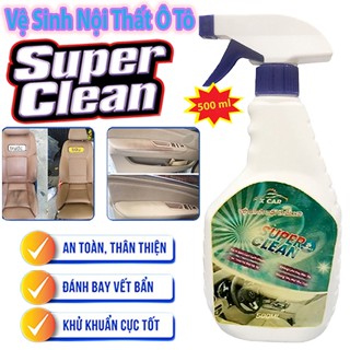 Chai Xịt Vệ Sinh Nội Ngoại Thất Ô Tô Super Clean 500ml, Làm Sạch Khử Mùi Kính, Ghế Da Nỉ Xe Hơi - Kèm Khăn Lau