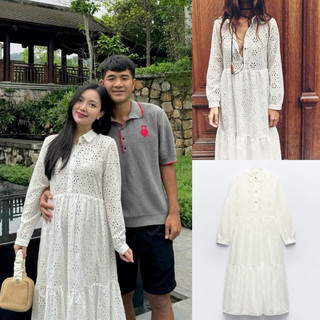 Đầm Zara Đầm maxi váy thô đũi trắng đục lỗ Zara xuất V102