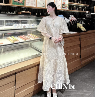 Đầm Bầu Ren Chân Cá Cổ Buộc Nơ 2 Lớp váy bầu váy xuông bầu váy du lịch
