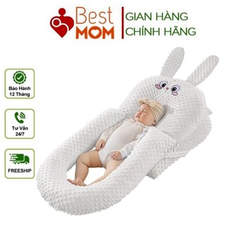 Gối đệm chống trào ngược 2 tầng tai thỏ cho bé cao cấp,vải nhung hạt 3D, Gối đệm chống trào ngược Mẹ xinh bé ngoan