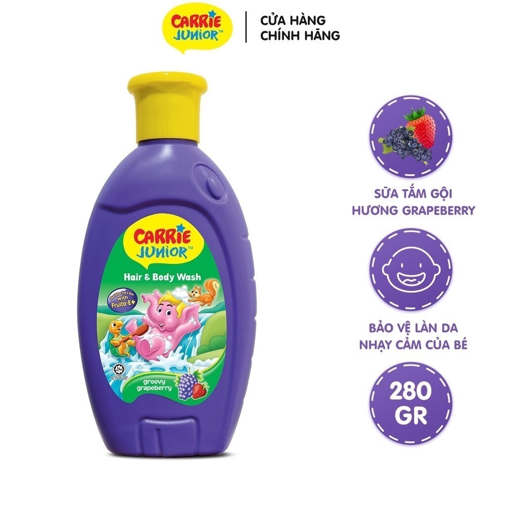 GIFT Sữa tắm Gội cho bé Carrie Junior hương Grapeberry 280g + Bông tắm