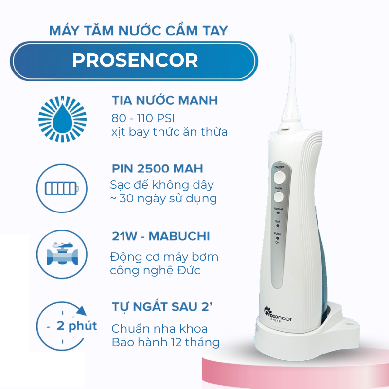Máy tăm nước prosencor bảo hành 12+2 tháng
