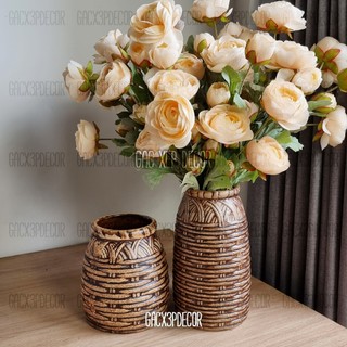 Lọ hoa gốm sứ dáng giỏ mây men mộc - Bát Tràng